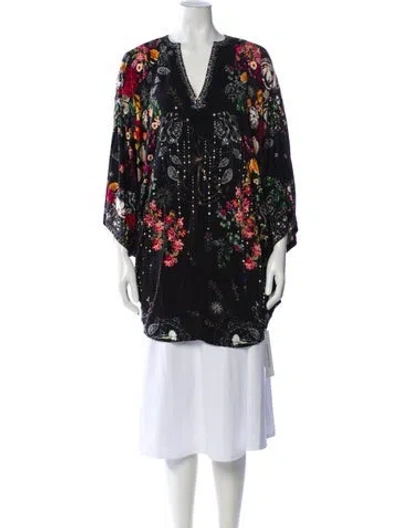 Pre-owned Camilla Floral Print V-neck Tunic In Black