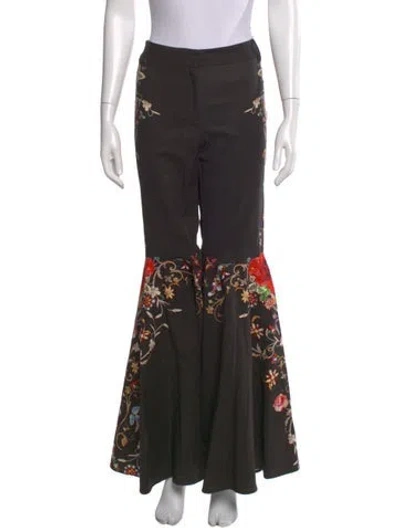 Pre-owned Camilla Floral Print Wide Leg Pants In Black