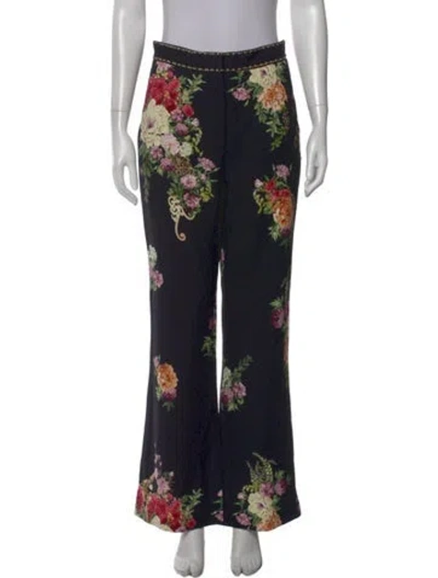 Pre-owned Camilla Floral Print Wide Leg Pants In Black
