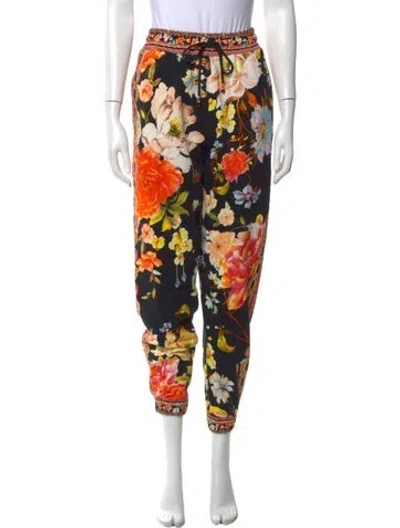 Pre-owned Camilla Floral Print Wide Leg Pants In Black