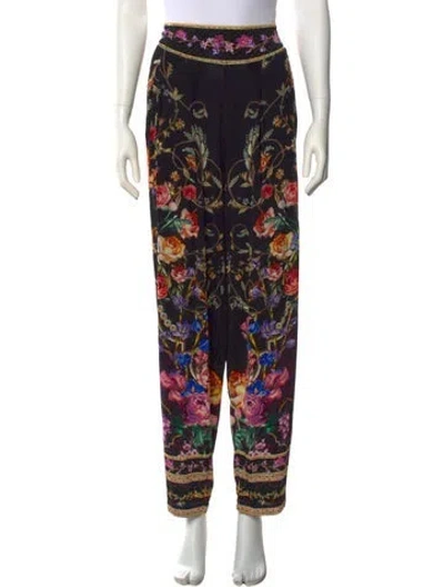 Pre-owned Camilla Floral Print Wide Leg Pants In Black