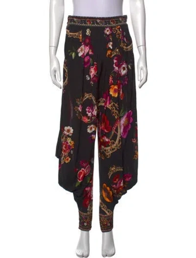 Pre-owned Camilla Floral Print Wide Leg Pants In Black
