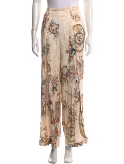 Pre-owned Camilla Floral Print Wide Leg Pants In Neutrals