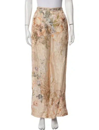 Pre-owned Camilla Floral Print Wide Leg Pants In Neutrals
