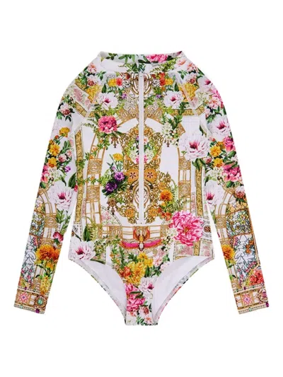 Camilla Floral-print Zip-front Bodysuit In Multi