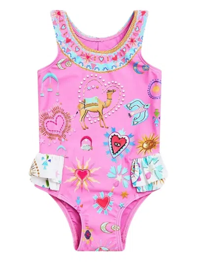 Camilla Floral-printed Ruffled Swimsuit In Pink