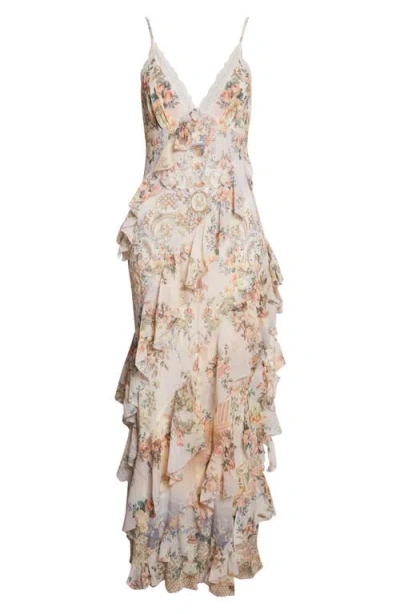 Camilla Lace-trimmed Ruffled Floral-print Silk-chiffon Maxi Dress In Multi
