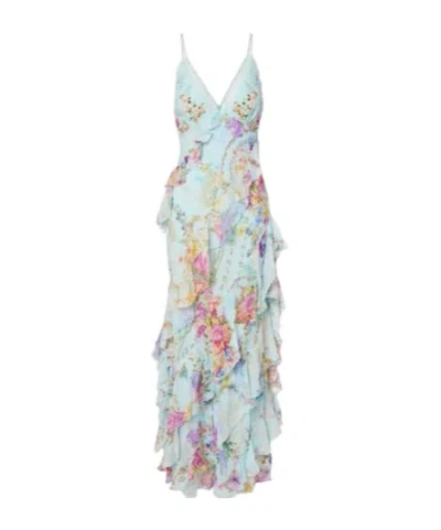 Camilla Floral Ruffled Silk Slip Dress In Black