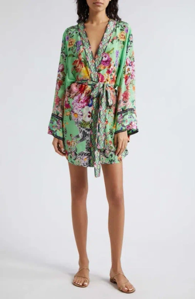 Camilla Floral Silk Cover-up Wrap In Porcelain Dream