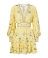 Camilla Daisy Chains Button Front Long Sleeve Silk Minidress In Yellow