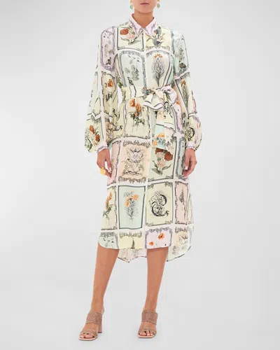 Camilla Floral Silk High-low Midi Shirtdress In Multi