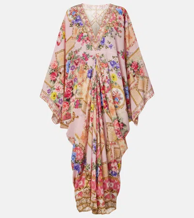 Camilla Floral Silk Kaftan In Multi