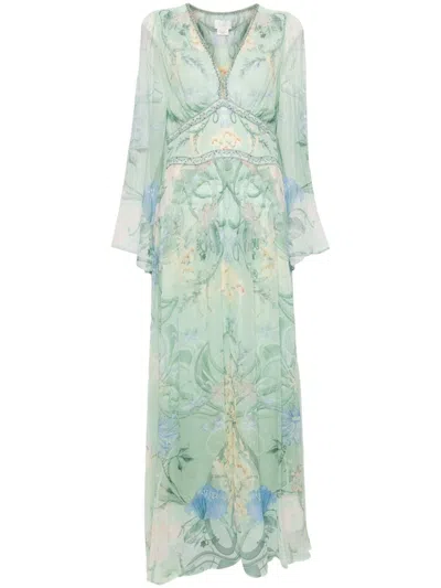 Camilla Floral Silk Maxi Dress In Green