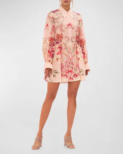 Camilla Floral-print Shift Shirtdress In Blossoms And Brushstrokes