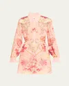 Camilla Floral-print Shift Shirtdress In Blossoms And Brushstrokes