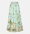 Camilla Floral Freefall Tiered Linen Maxi Skirt In Green