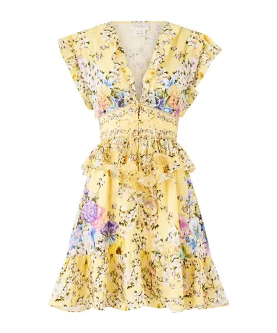 Camilla Floral Tiered Mini Dress In Yellow