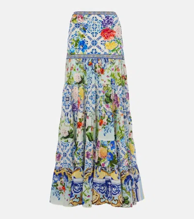 Camilla Floral Tiered Silk Maxi Skirt In Plumes And Parterres