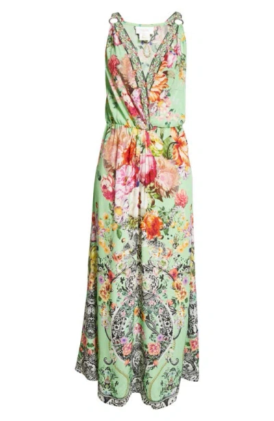 Camilla Floral Twist Front Silk Dress In Porcelain Dream