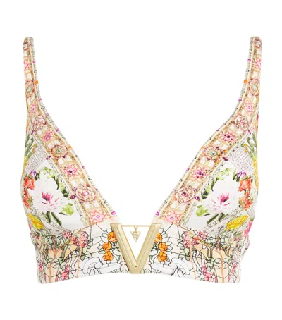 Camilla Floral V-neck Bikini Top In Brown