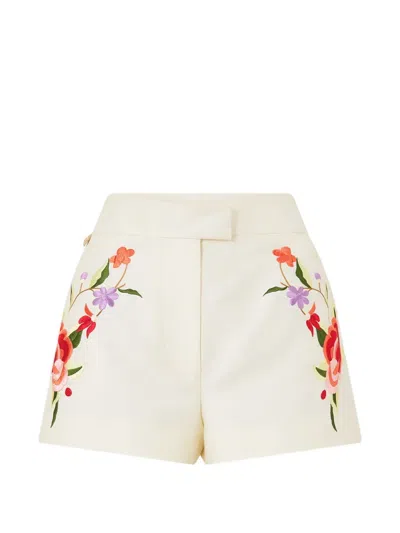 Camilla Floral-embroidered Shorts In Neutral