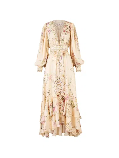Camilla Floral-pattern Dress In Neutral