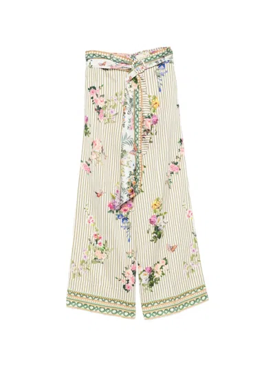 Camilla Floral-print Belted Palazzo Pants In White
