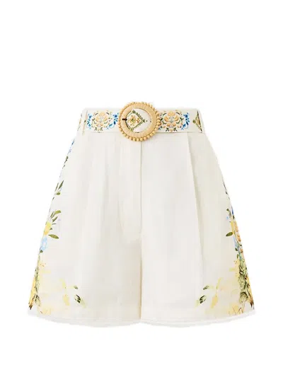 Camilla Floral-print Belted Shorts In Neutral