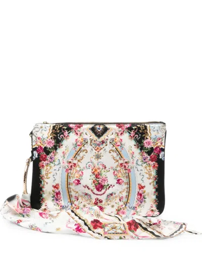Camilla Floral-print Crystal-embellished Clutch Bag In Blue
