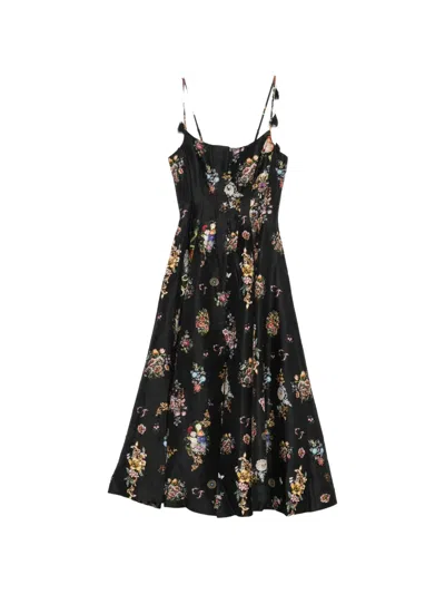 Camilla Flamenco Folklore Floral-print Linen And Silk-blend Dupioni Midi Dress In Multi