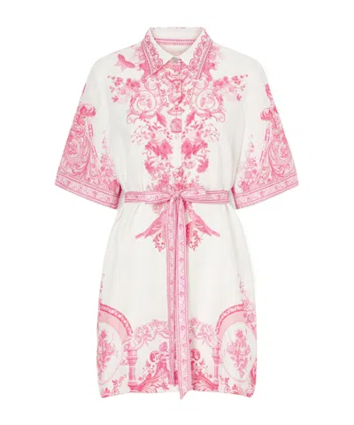 Camilla Floral-print Embellished Linen Mini Dress In Pink