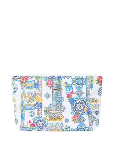 Camilla Floral-print Makeup Bag In White