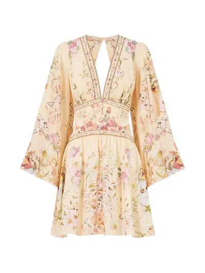 Camilla Floral-print Mini Dress In Yellow