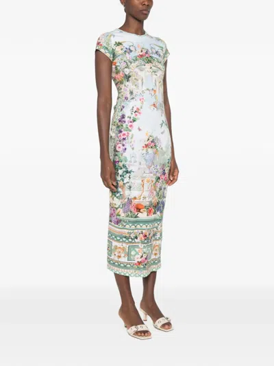 Camilla Floral-print Rhinestone-embellished Midi Dress In Blue