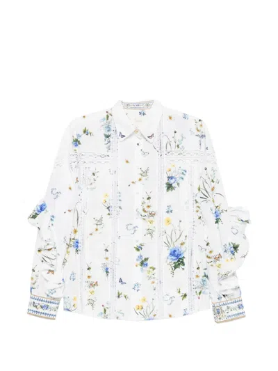 Camilla Floral-print Ruffled Shirt In Neutral