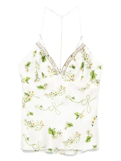 Camilla Seidenoberteil Mit Blumen-print In White
