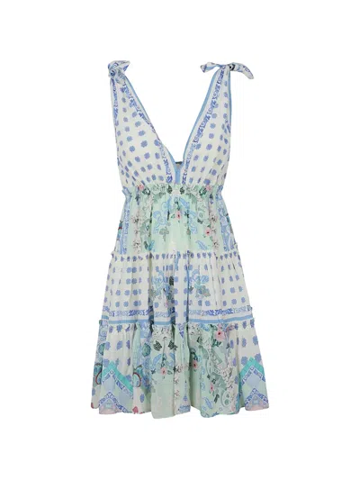Camilla Floral-print Tiered Dress In Blue
