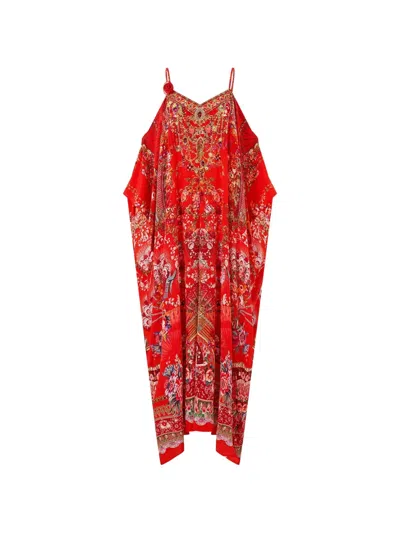 Camilla Flower-appliqué Maxi Dress In Red