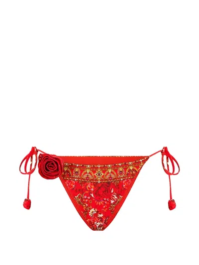 Camilla Flower-detail Bikini Bottoms In Red