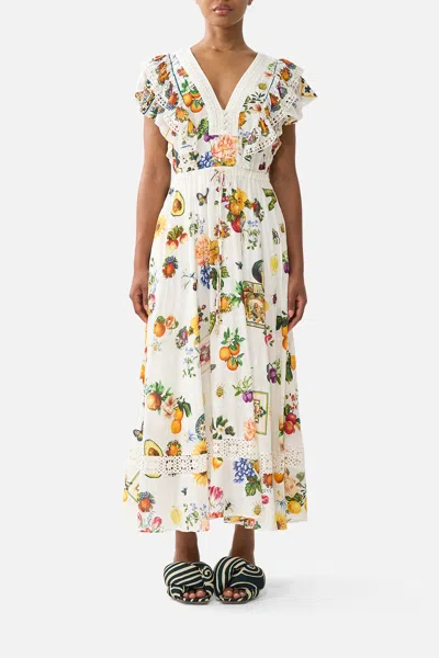 Camilla Flutter Sleeve Midi Dress With Frill Detail Magic Of The Mercado In Multi