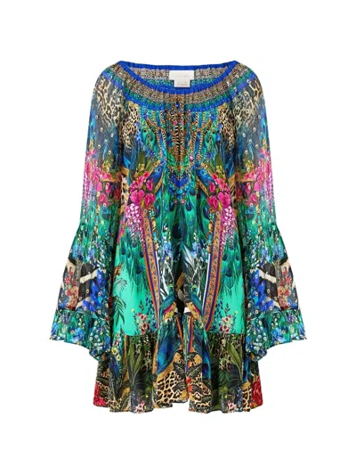 Camilla Frill A-line Mini Dress In Green