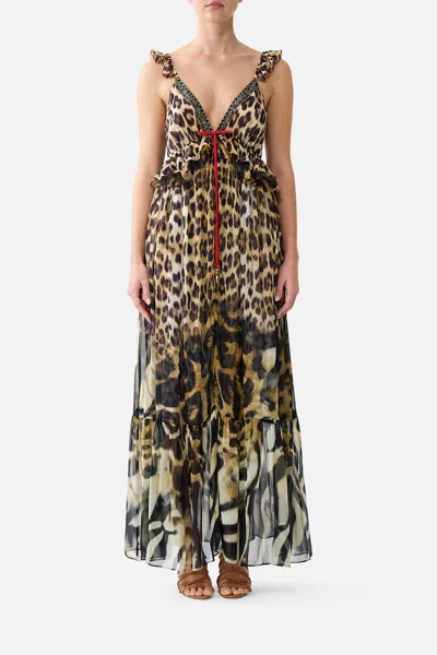 Camilla Leotigra Land Crystal-embellished Animal-print Silk Maxi Dress In Multi