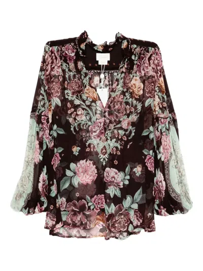 Camilla Frill Collared Blouse In Brown