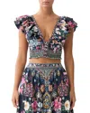 Camilla Frill Cropped Top In Midnight In Monserrate