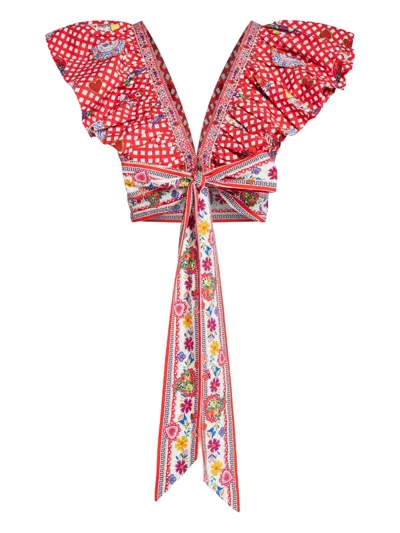Camilla Frill-detail Wrap Top In Red