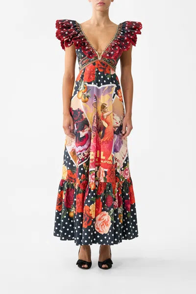 Camilla Frill Neck Dress With Hardware Daughters Of Duende In Multi