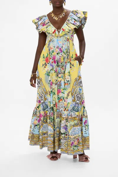 Camilla Frill Neck Dress With Hardware Flor Fantástica In Yellow