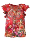 Camilla Frilled-sleeve Blouse In Red
