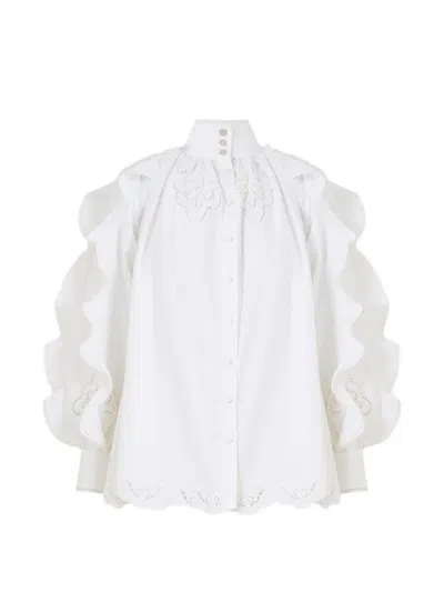 Camilla Frill-sleeve Blouse In White