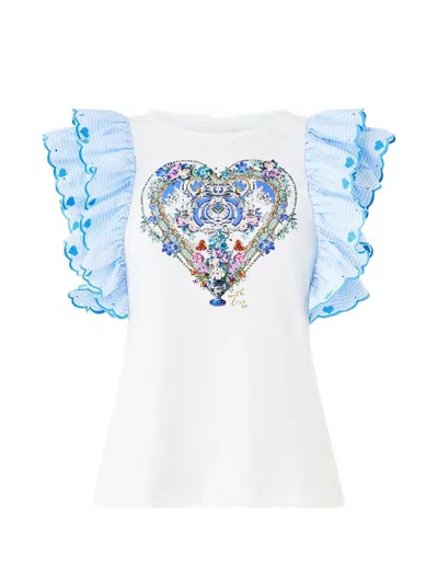 Camilla Frill-sleeve T-shirt In White